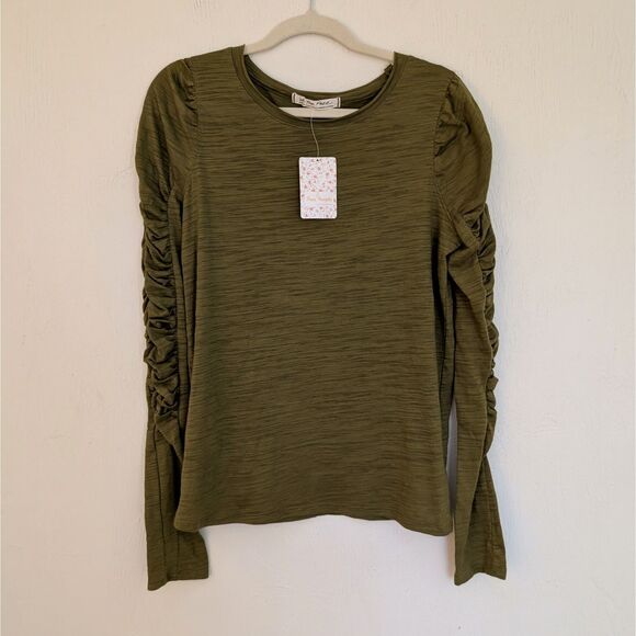Free People We the Free Natasha Long Sleeve Tee Olive Green Size Medium NWT - Picture 2 of 7
